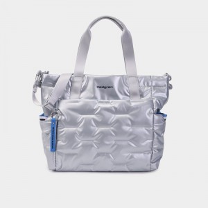 Silver Blue Women's Hedgren Puffer Tote Bags | DUE8827RT